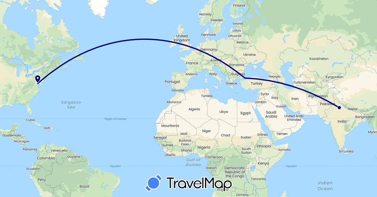 TravelMap itinerary: driving in India, Turkey, United States (Asia, North America)